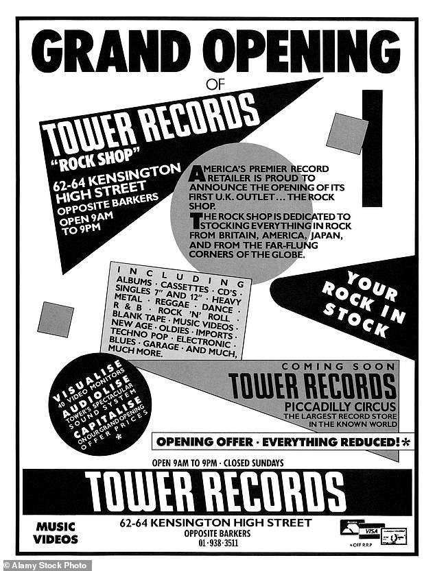 Реклама открытия Tower Records на Кенсингтон-Хай-стрит